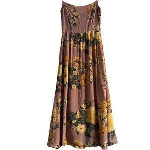 Floral Sleeveless Maxi Dress - Yellow and Brown